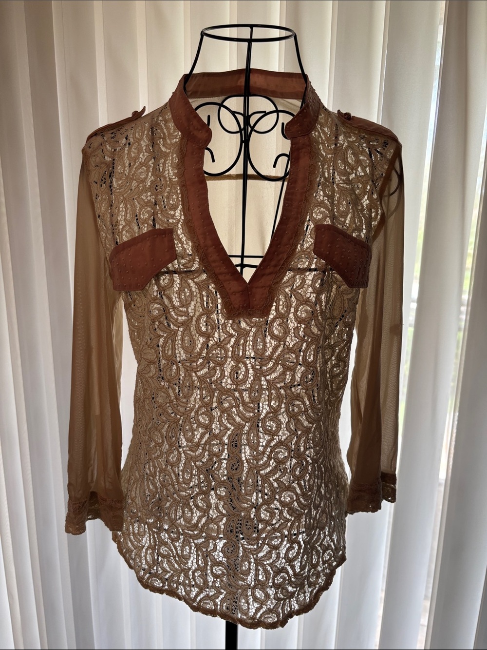 Lace & Mesh Beige Sheer Women’s Top